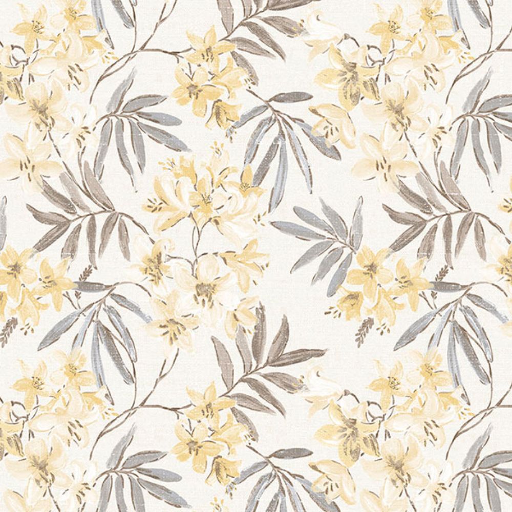 Patton Wallcoverings AF37726 Flourish (Abby Rose 4) Linen Floral Wallpaper in Cream, Yellow & Greys